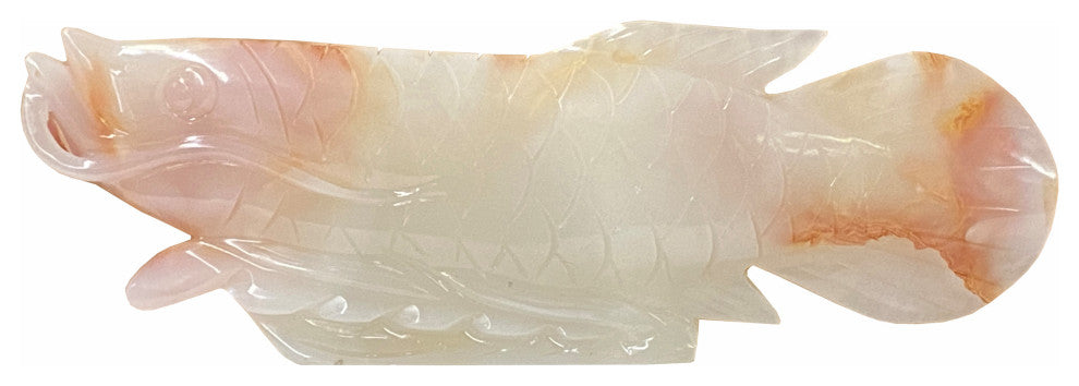 Chinese White Jade Stone Koi / Arowana Fish Fengshui Display Figure Hws1775