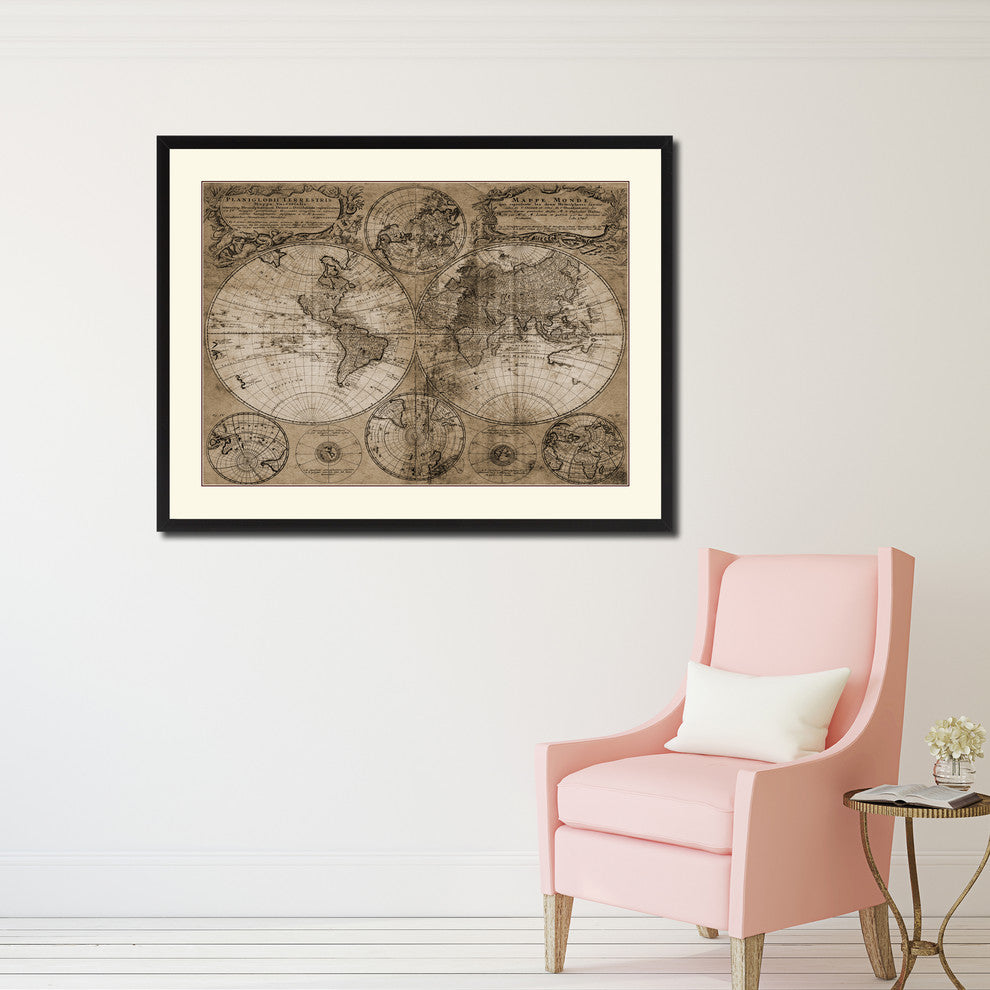 World Vintage Sepia Map Canvas Print, 16"x21"