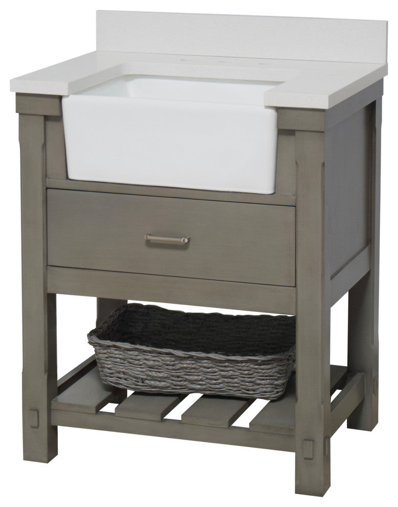 Charlotte 30" Bathroom Vanity, Weathered Gray, Quartz