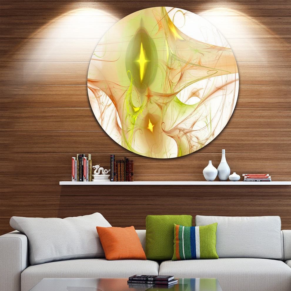 Yellow Bright Candle, Abstract Digital Art Disc Metal Wall Art, 38"