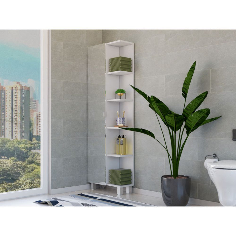 Venus Mirrored Linen Cabinet, White