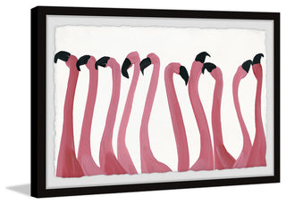 "Flamingo Gossip" Framed Painting Print, 36"x24"