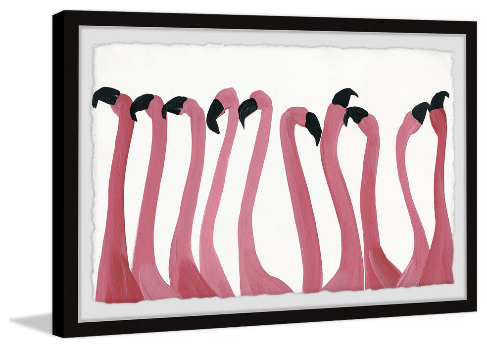 "Flamingo Gossip" Framed Painting Print, 36"x24"