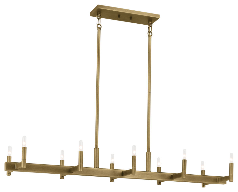 Erzo 50" 10 Light Linear Chandelier, Natural Brass