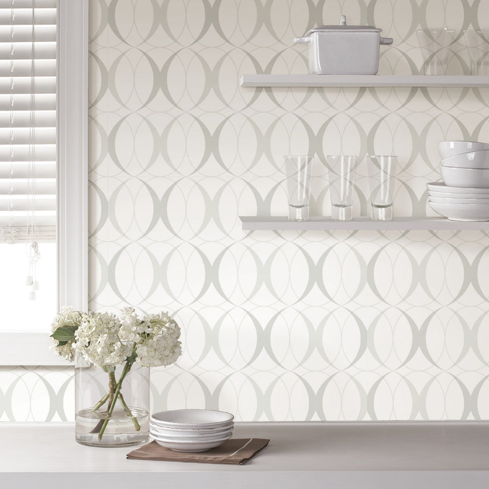 Circulate Light Silver Peel and Stick Wallpaper, Bolt