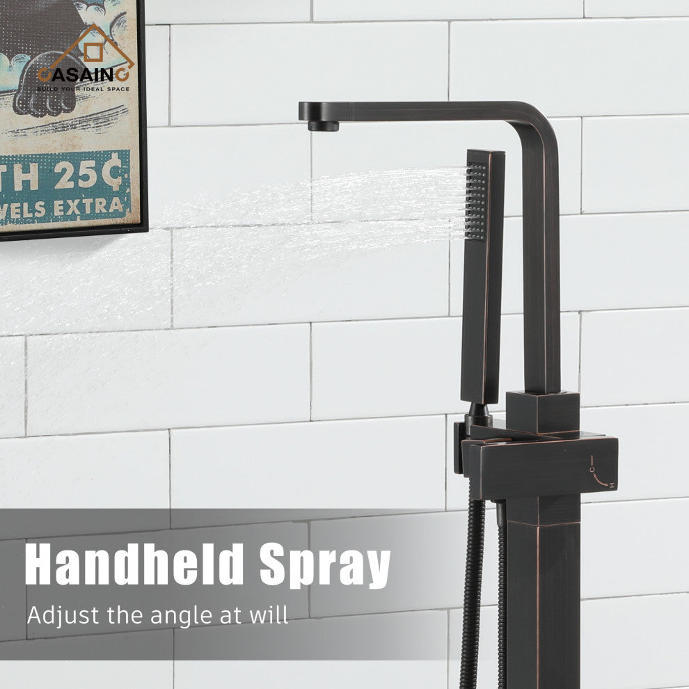 Floor Mount Tub Filler with Handheld Shower Head, Oil Rubbed Bronze