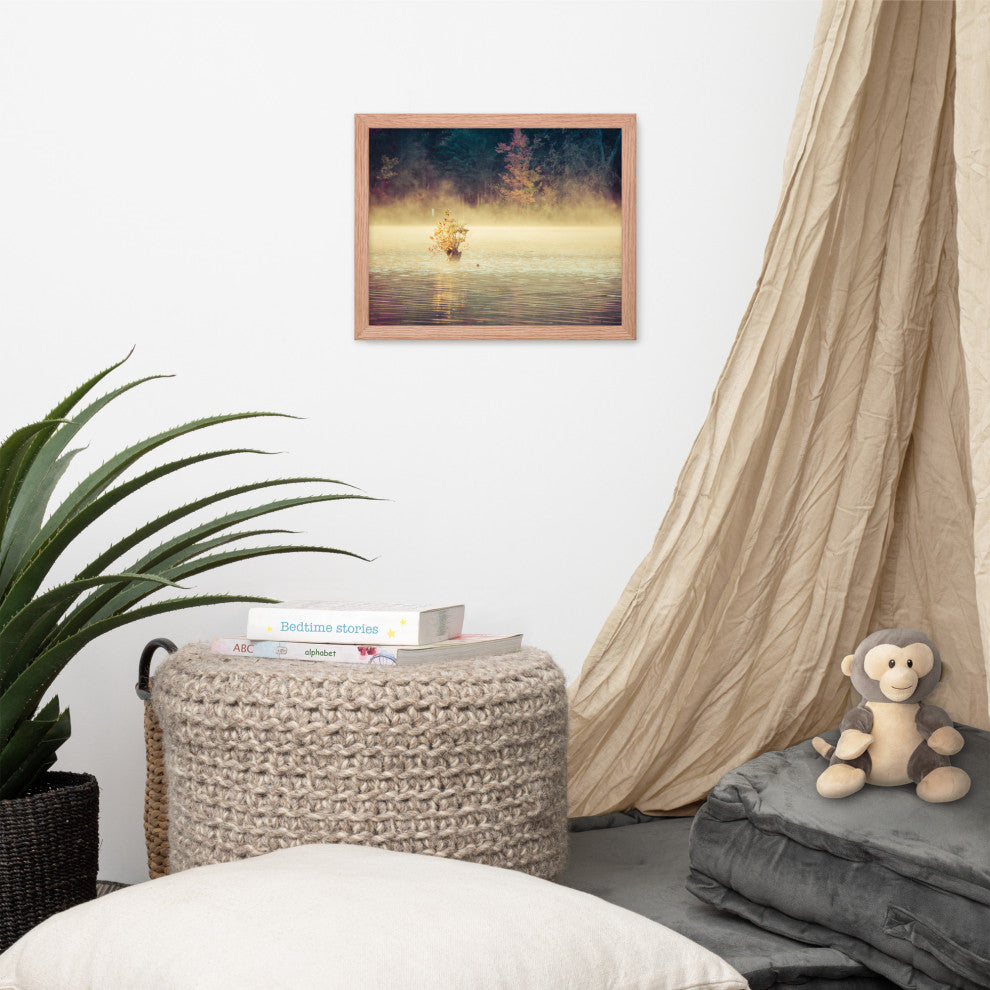 Golden Mist on Waples Pond Framed Photo Paper Wall Art Prints, Red Oak, 11" X 14"