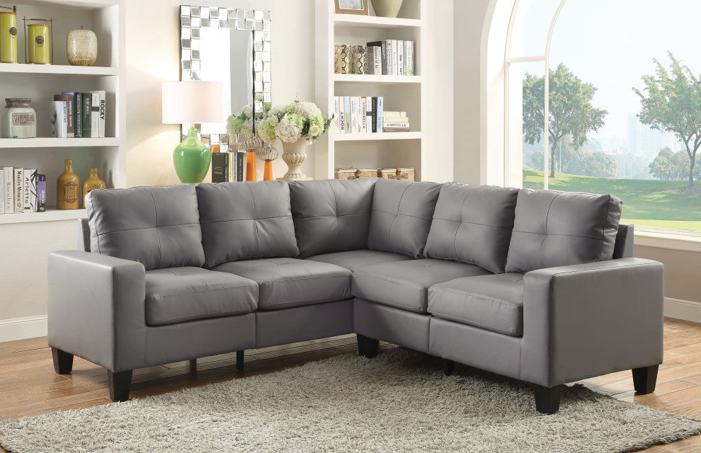 Kidd Sectional, Gray Faux Leather