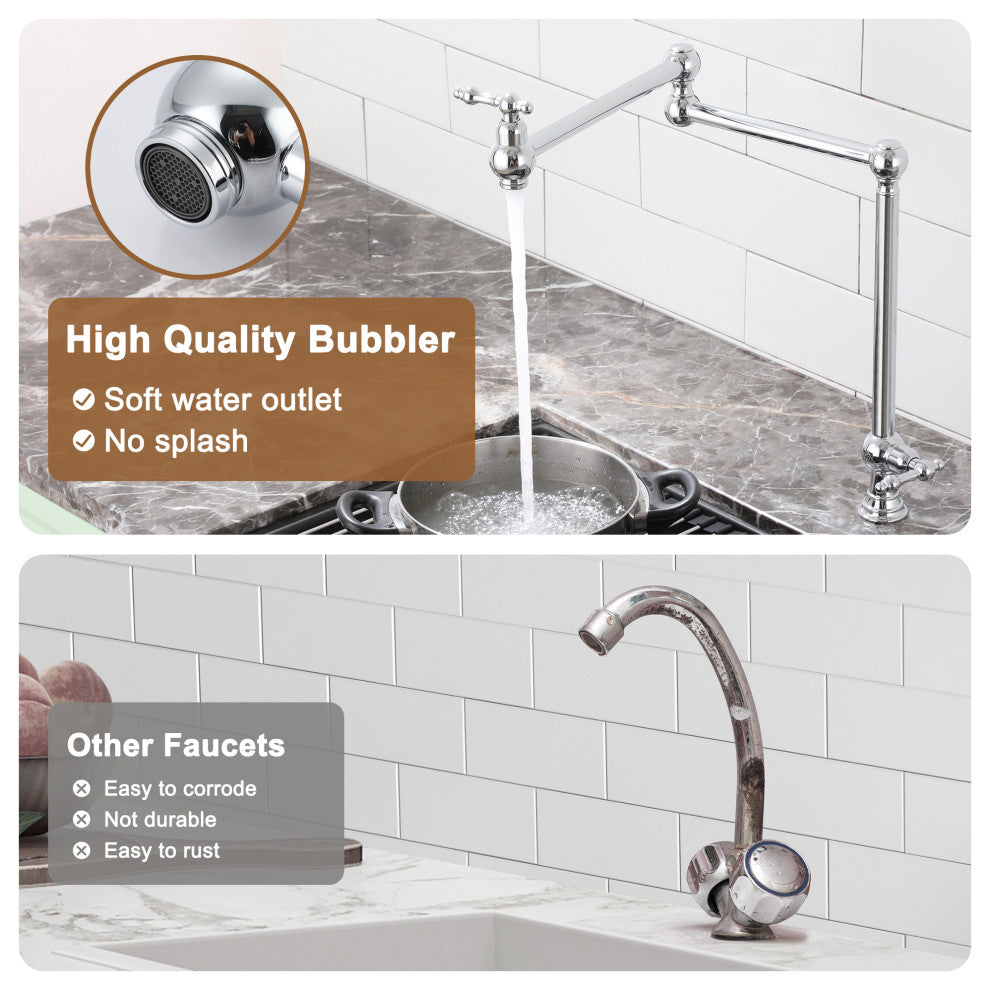 Deck-Mounted Double Handle Pot Filler Kitchen Faucet Stove Faucet, Chrome Plating