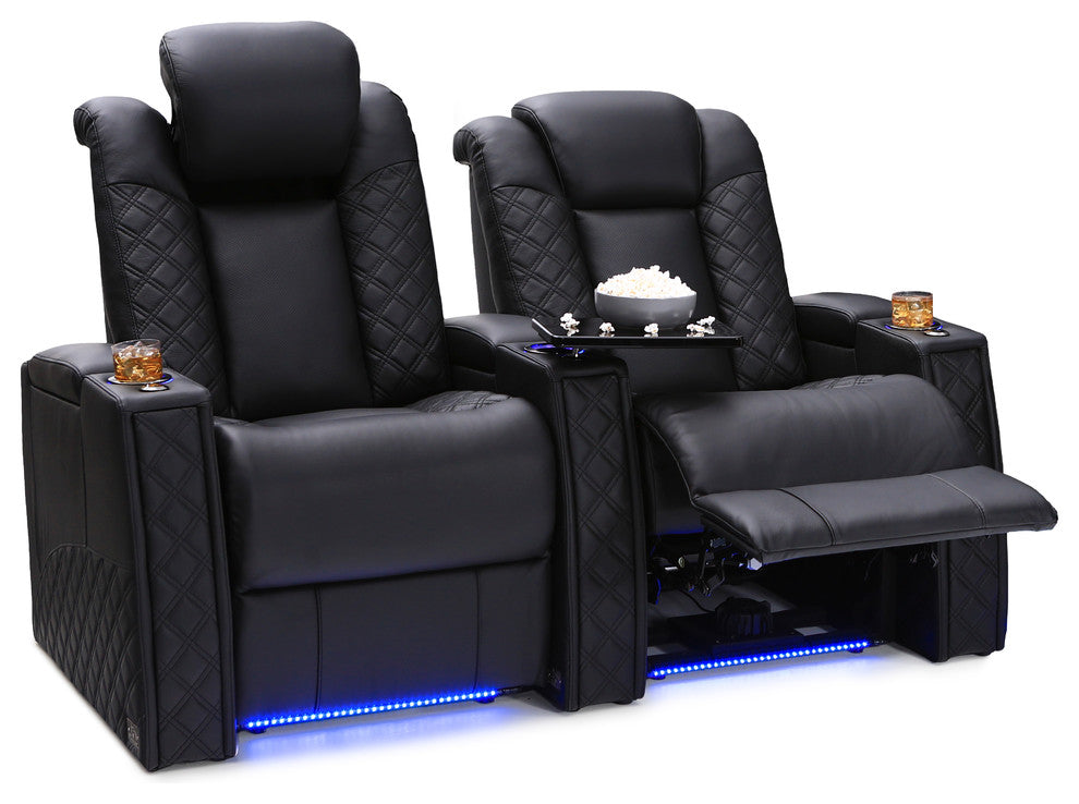 Seatcraft Enigma Home Theater Seating Leather Power Recline Powered Headrest, Black, Row of 2