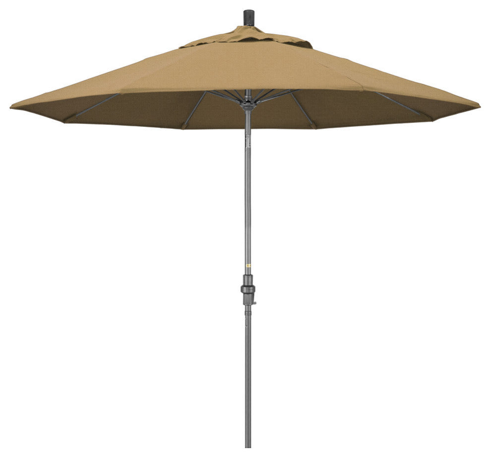 9' Grey Collar Tilt Lift Fiberglass Rib Aluminum Umbrella, Olefin, Straw