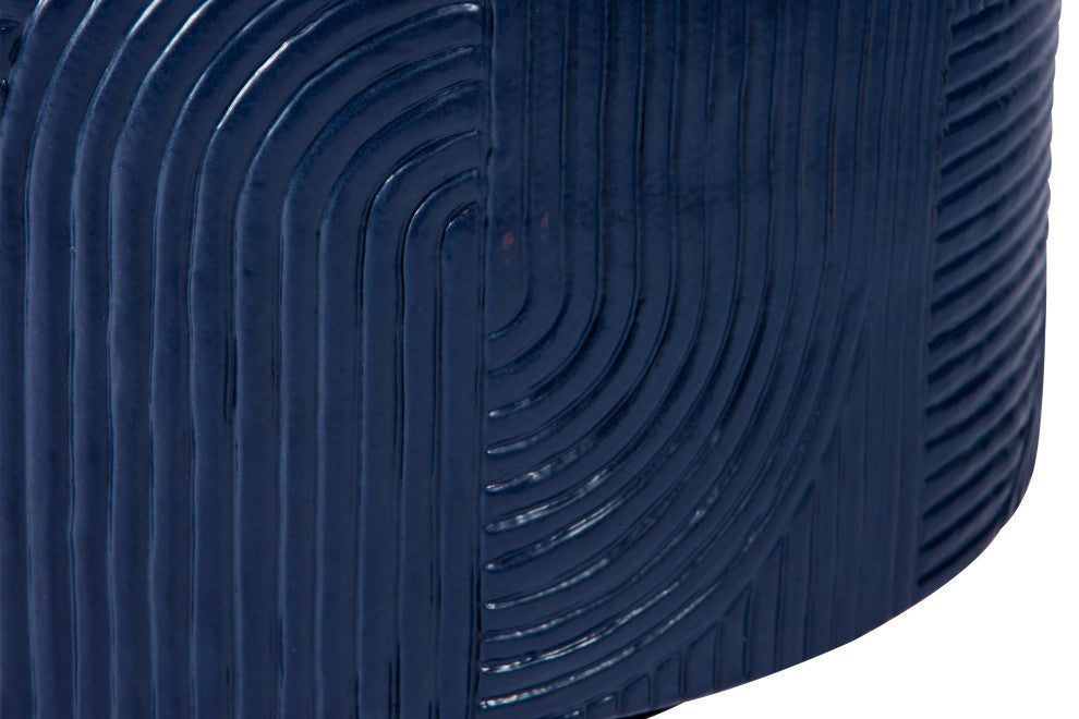 Serenity Textured Ceramic Round Accent Table, Indigo Semigloss