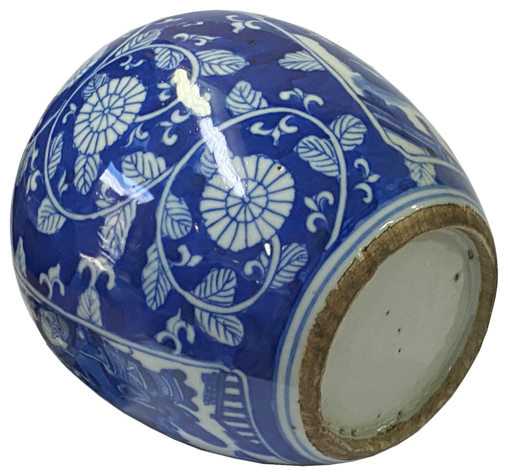 Oriental Handpainted People Theme Small Blue White Porcelain Ginger Jar Hws2313