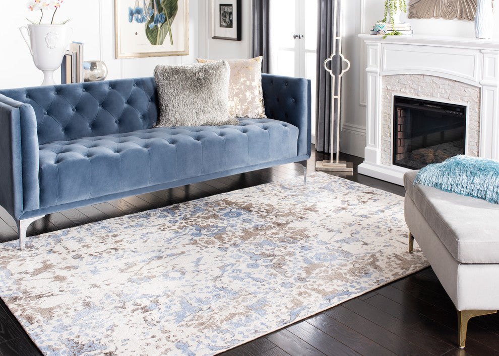Safavieh Expression Collection EXP478 Rug, Ivory/Blue, 6'x9'