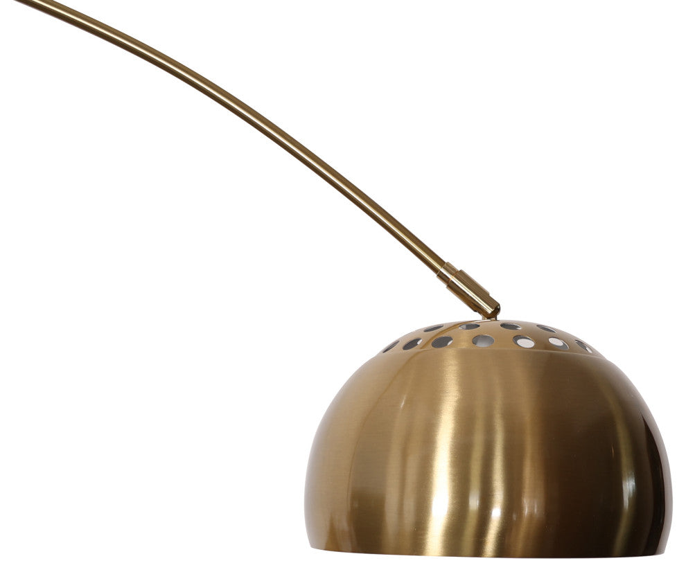 Leisuremod Arco Floor Lamp With White Marble Base and Metal Lamp Shade, Gold