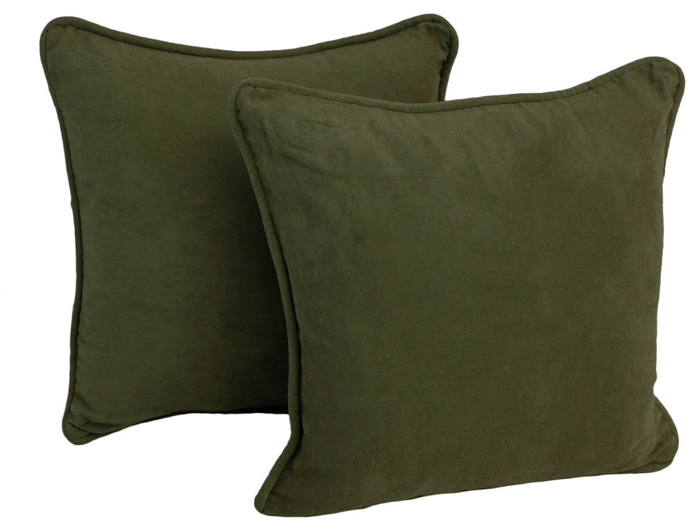 18" Double-Corded Solid Microsuede Square Throw Pillows, Set of 2, Hunter Green