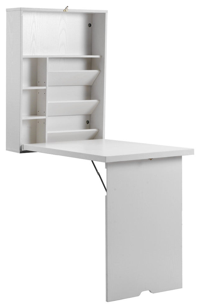 HomeRoots White Finish Folding Murphey Style Desk With Shelves