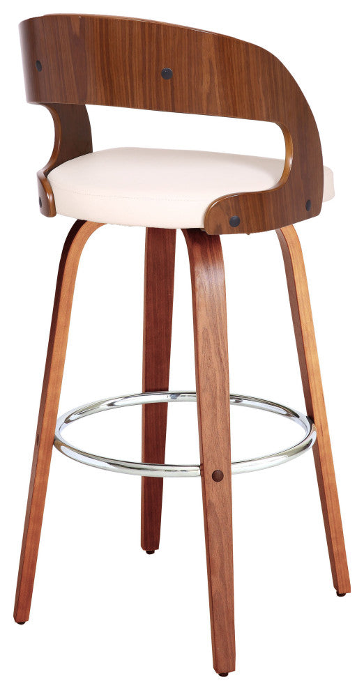 Cream Faux Leather Modern Walnut Wooden Bar Stool