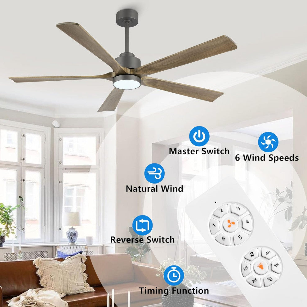 60 in LED Charcoal Ceiling Fan with Remote and Reversible DC Motor