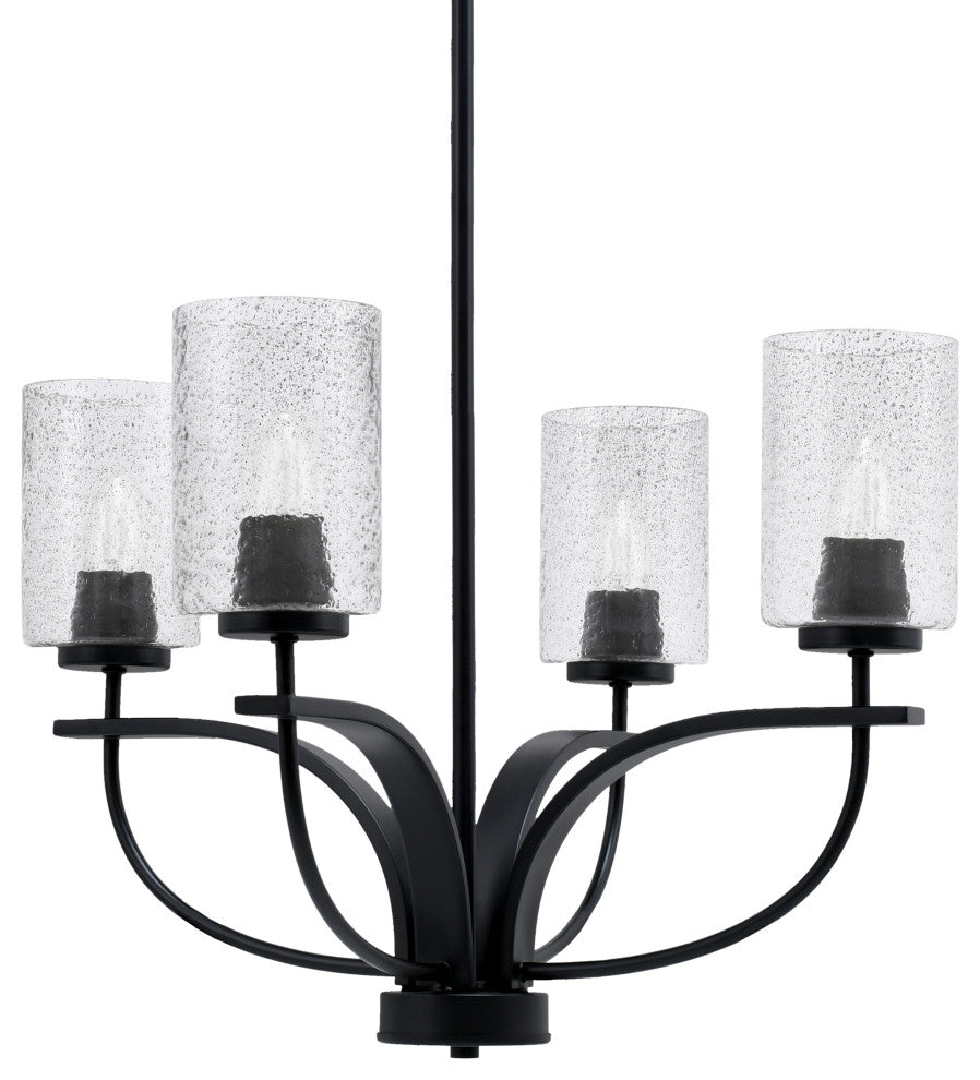 Cavella 4 Light Chandelier, Matte Black Finish, 4" Smoke Bubble Glass