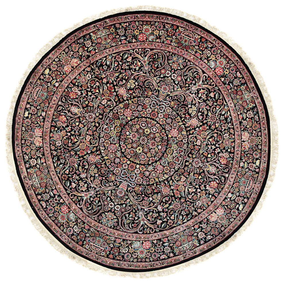 Black Traditional All Over Finely Woven Indo Tabriz Area Rug