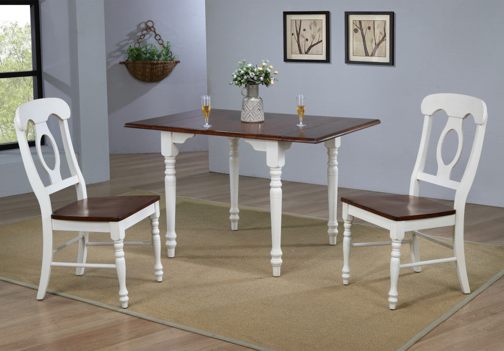 3-Piece 48" Rectangular Dining Set, Antique White/Chestnut Brown Wood