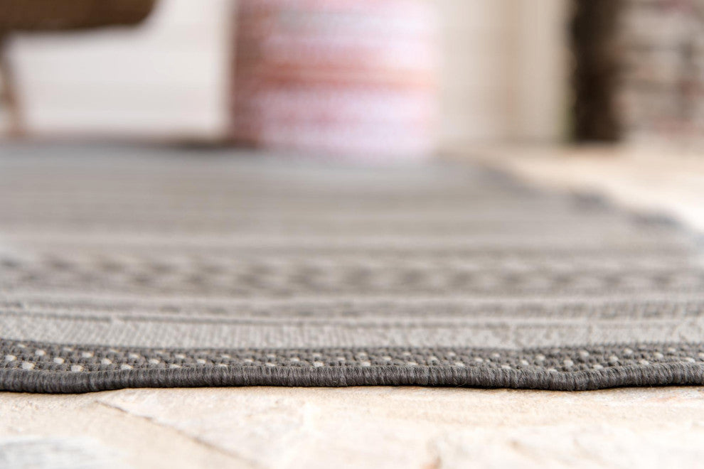 Rug Unique Loom Outdoor Border Gray Rectangular 5' 3 x 8' 0