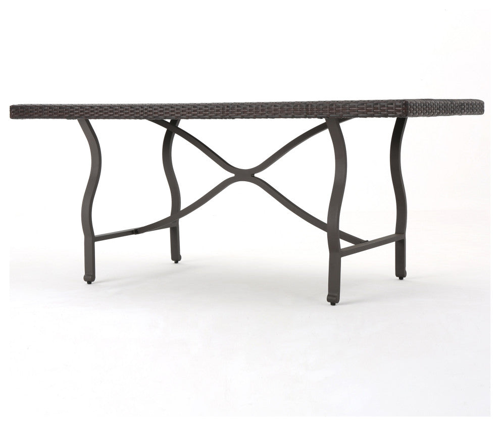 GDF Studio 7-Piece Azore Outdoor Wicker Dining Set With Aluminum Dining Table