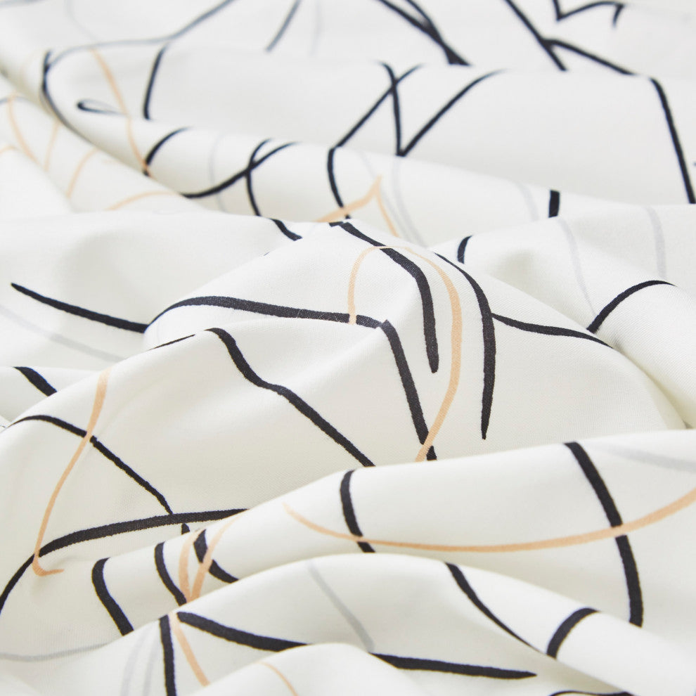 Tache Modern Leaf Foliage Abstract White Grey Black Bottom Fitted Sheet, Cal Kin
