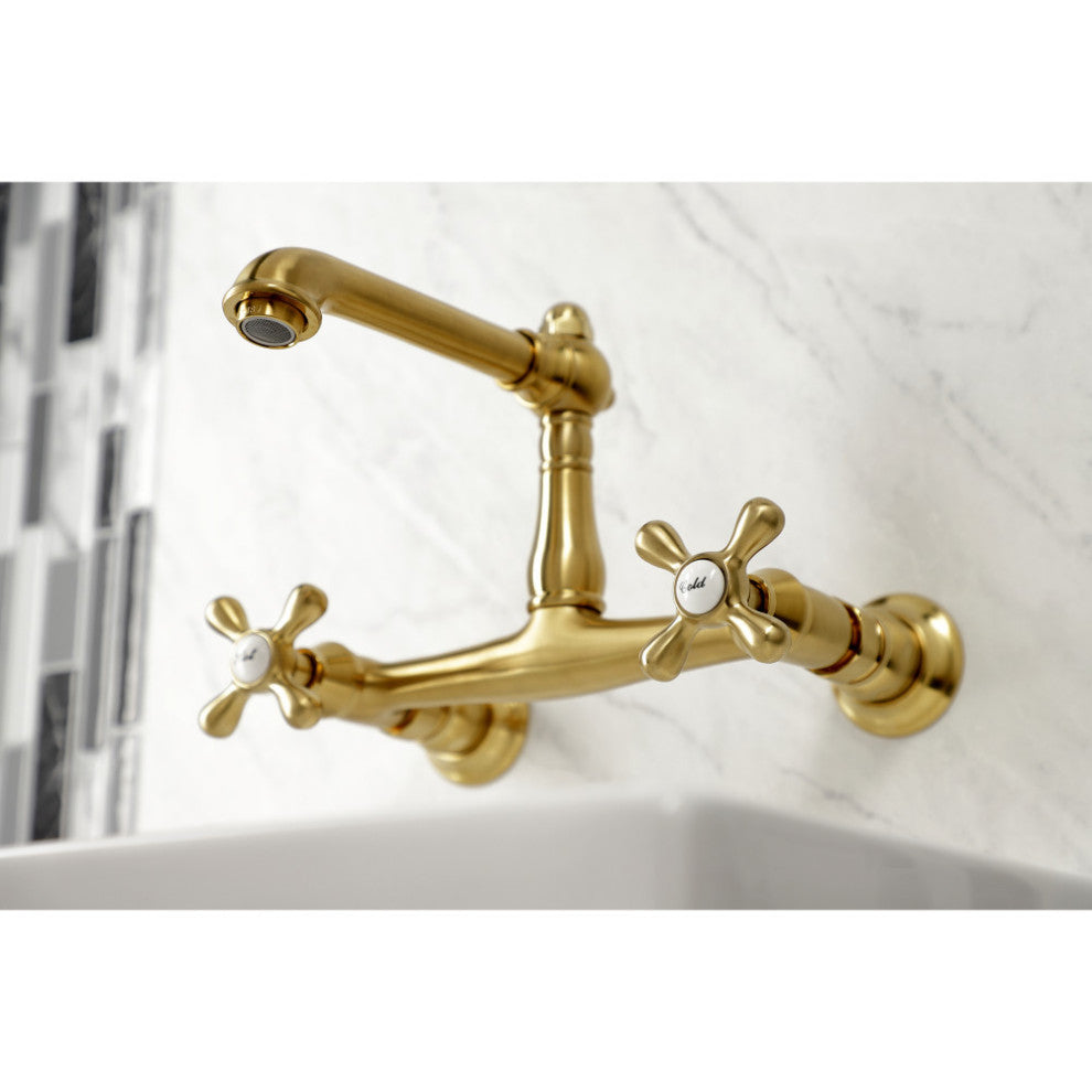 Kingston Brass KS7247AX 8" Center Wall Mount Bathroom Faucet, Brushed Brass
