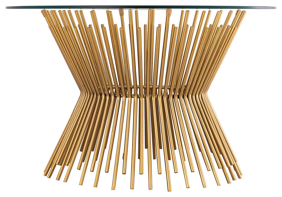 Gold Wire Coffee Table, 33" Round Glass Top Coffee Table, Glam Cocktail Table