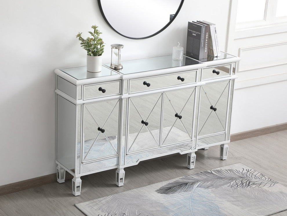 Calum 60" Mirrored Credenza, Antique White