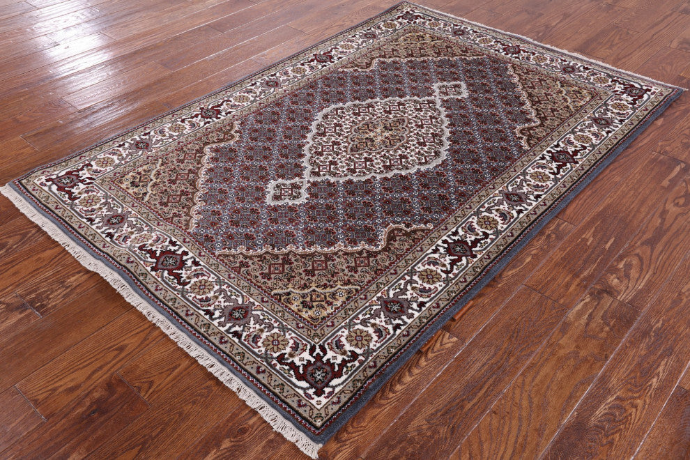 Wool and Silk Persian Tabriz Hand Knotted Rug 4' 1" X 6' 1" Q6024