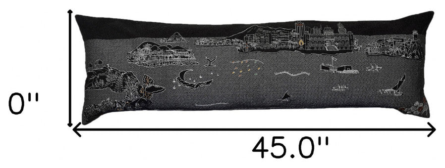 46" Black Hawaii Nighttime Skyline Lumbar Decorative Pillow