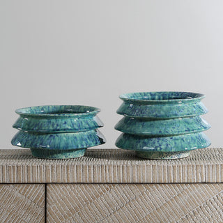 Uttermost 18147 ZigZag 10"W Ceramic Decorative Bowls - Set of 2 - Blue / Green