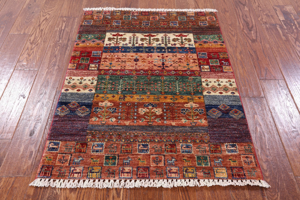 Persian Gabbeh Tribal Hand Knotted Wool Rug 2' 11" X 3' 10" Q10479