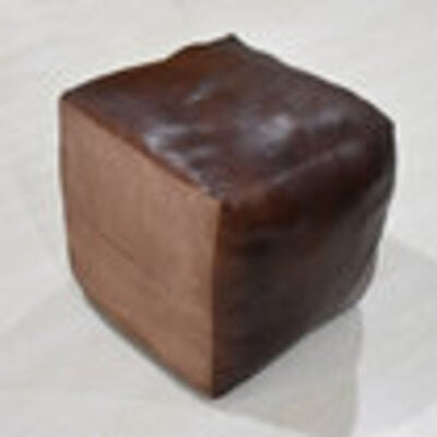 Poufs-Solid Goat Leather Pouf, Handmade (Recycled Cotton Fill), (Square]14x14x14