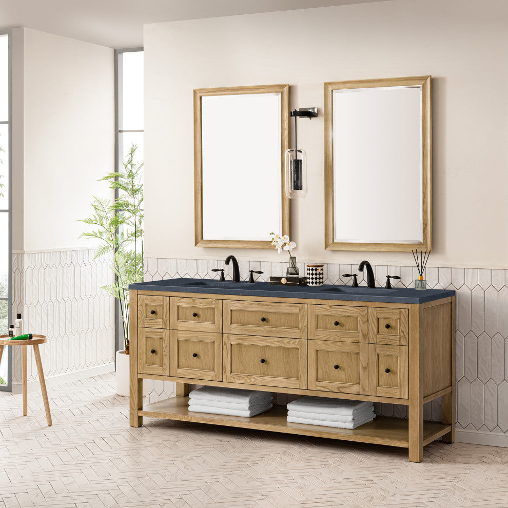 James Martin Breckenridge Bath Vanity, Light Natural Oak, 72", Charcoal Soapstone, Three-Hole