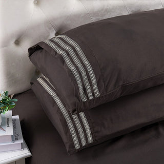 Serenta Trois Embroidered 4 Piece Bed Sheet Set, Chocolate, Twin
