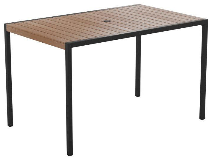 Lark 5 Pc Patio Table Set -30"x48" Table with 4 Stackable Faux Teak Chairs