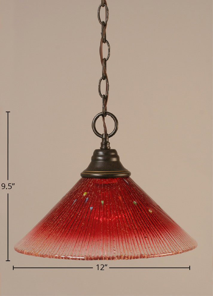 1-Light Chain Hung Pendant, Dark Granite/Raspberry Crystal