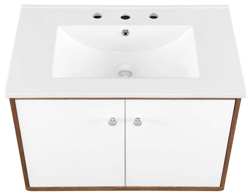 Transmit 30" Wall-Mount Bathroom Vanity - Walnut White