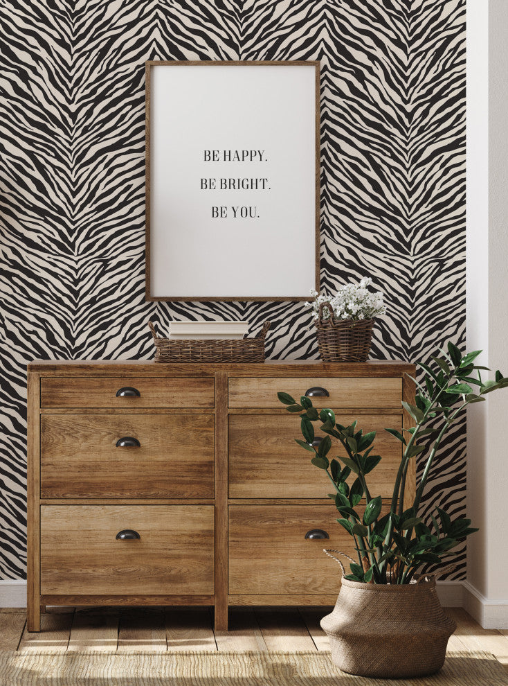 Zebra Print Peel and Stick Vinyl Wallpaper, Black, 24"w X 60"h