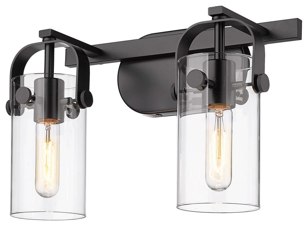 Innovations 423-2W-BK-4CL-LED Pilaster 2 Light Bath Vanity Light, Matte Black