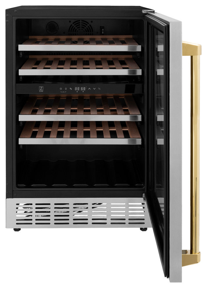 ZLINE 24 In. Wine Cooler, Stainless Steel With Gold, RWVZ-UD-24-G