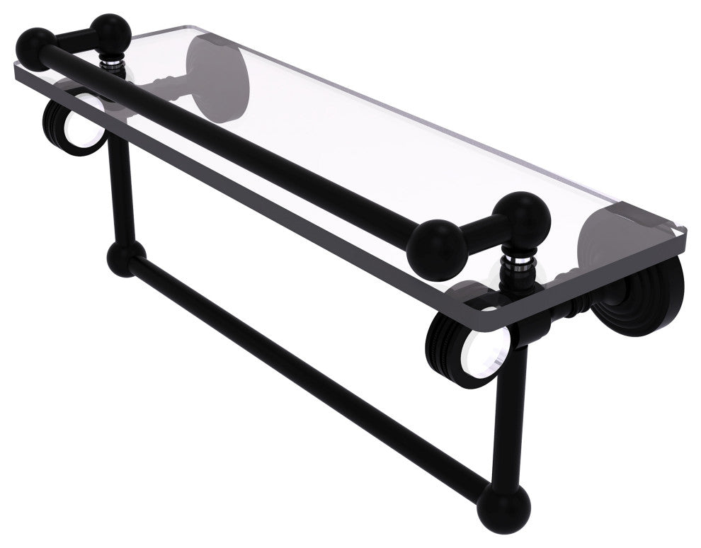 Pacific Grove 16" Dotted Glass Shelf and Towel Bar, Matte Black