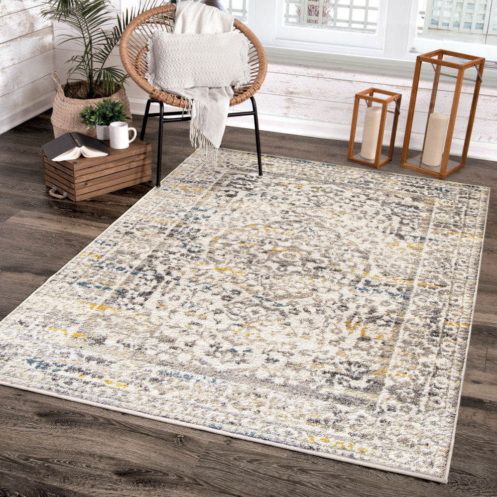 Orian Gemstone Persian Palace Cream Grey Area Rug 7'10" x 10'10"