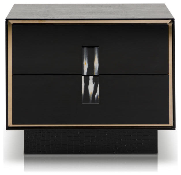 HomeRoots 21" Black MDF and Steel Nightstand With Two Drawers
