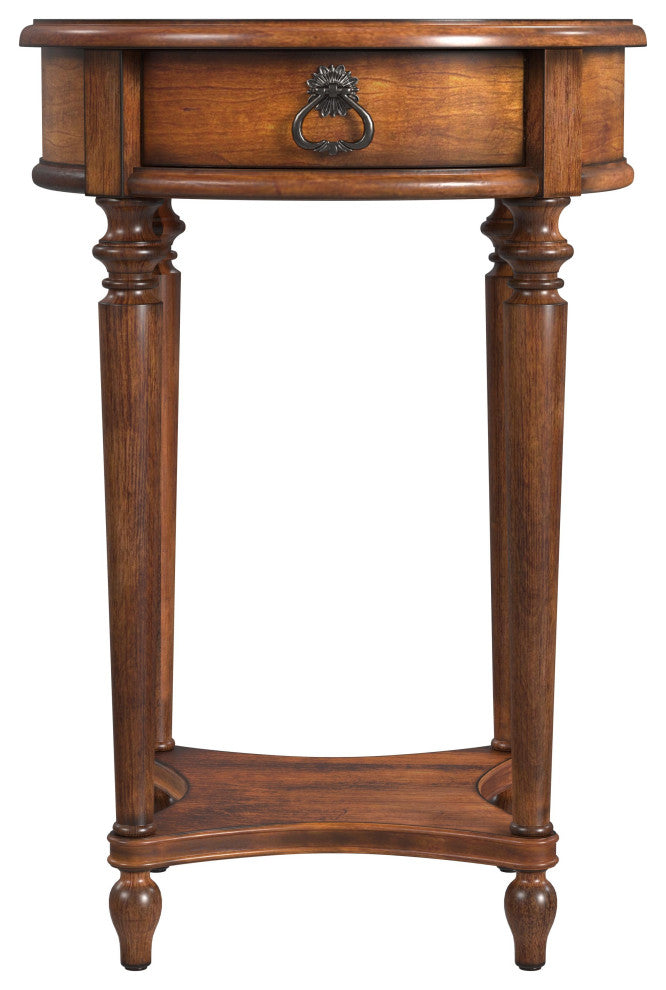 Jules 1-Drawer Round Accent Table, Antique Cherry