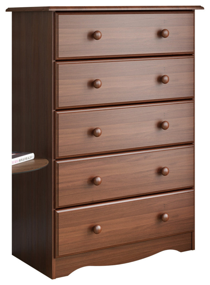100% Solid Wood 5-Drawer Chest, Mocha